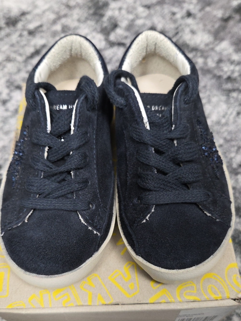 Golden Goose Super-Star Classic Mini Navy Blue Suede Glitter Star Sneakers EU 23